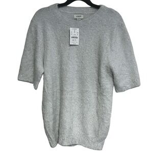 NWT J.Crew Women's Short Sleeve Tinsel Sweater White Silver Shimmer Size XS